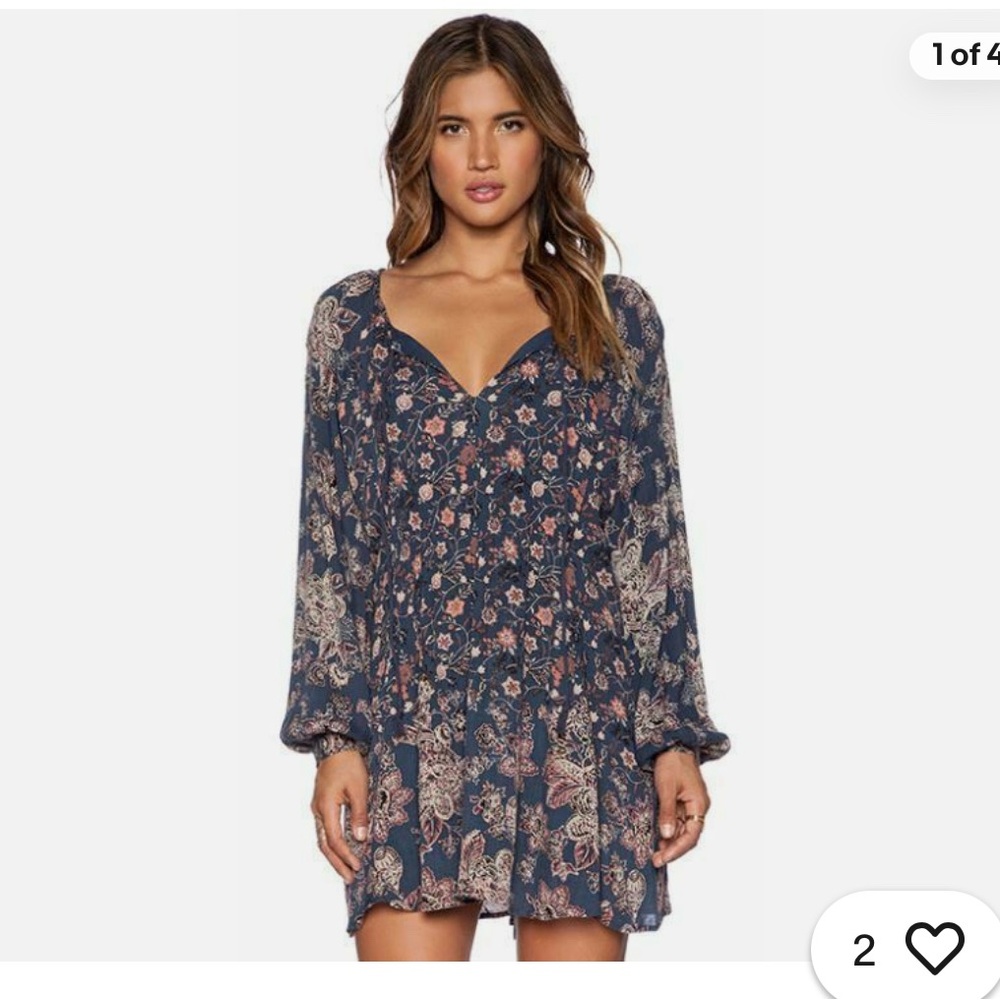 Free People Lucky Loosie Flowy Floral Long Sleeve Swing Dress Size Large